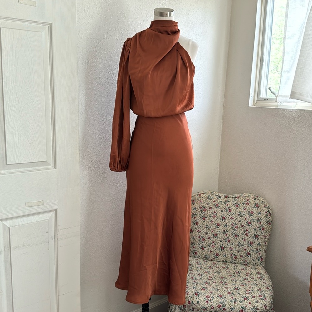 Billy J Esther One Shoulder Long Sleeve Dress - Copper